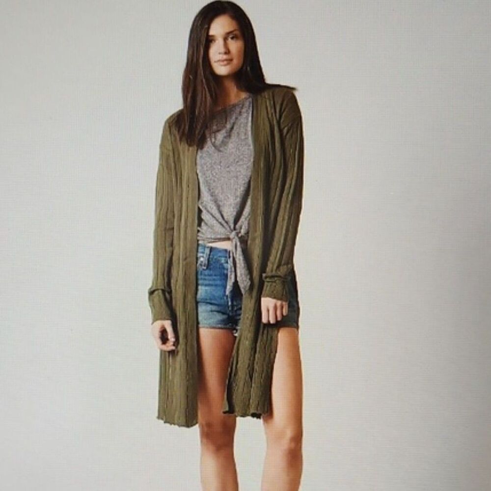 NWT Free People Ribby Rib Cardigan Sweater, Moss, Size M